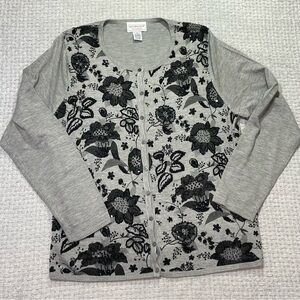 Silk Blend Beaded Cardigan Gray Black Embellishments Victor Costa Occasion XL